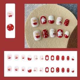 Ztcily Künstliche Nägel für Kinder, kurze rote Nägel mit Kleber, Zubehör oder Geschenkidee zum Geburtstag, Weihnachten, Neujahr