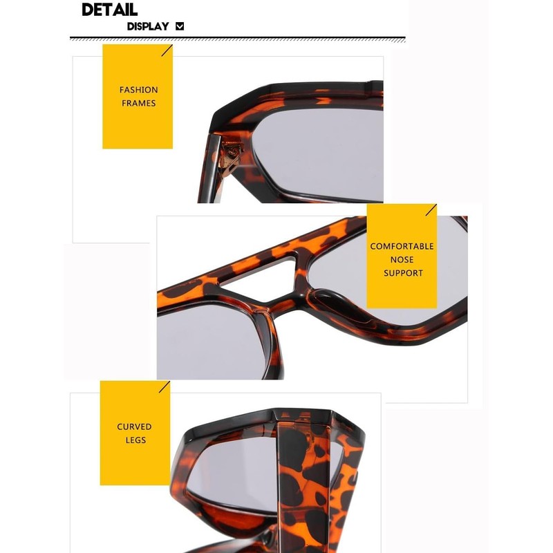 BAODAREN Trendy Aviator Sunglasses for Women Men Hexagonal Square Thick