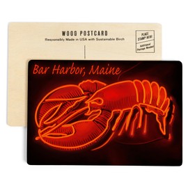 Bar Harbor, Maine, Lobster Neon (4x6 Birch Wood Postcards, 2-Pack Stationary, Rustic Home Wall Decor)