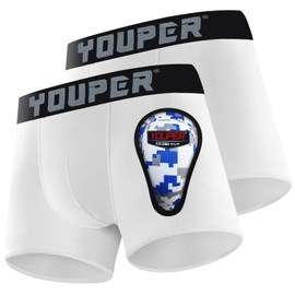 Youper 2 Pack Youth Brief with Soft Protective Athletic Cup, Youth Compression Underwear for Baseball & Football (X-Large, White)