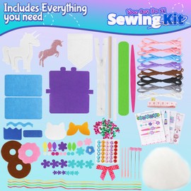 Play Brainy 7 in 1 Sewing Kits for Kids 8-12 - 14 Piece Sewing Kit for Beginners, Creative Arts & Crafts Kids Activity - DIY Make Your Own Pencil Case, Unicorn, & More - Play & Learn Sewing Kit Kids