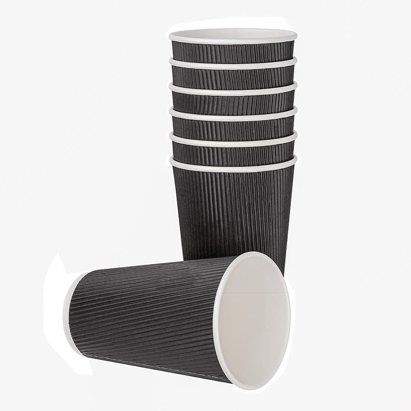 Recyclable Take Away Tea Coffee Cups with lids Ripple Wall