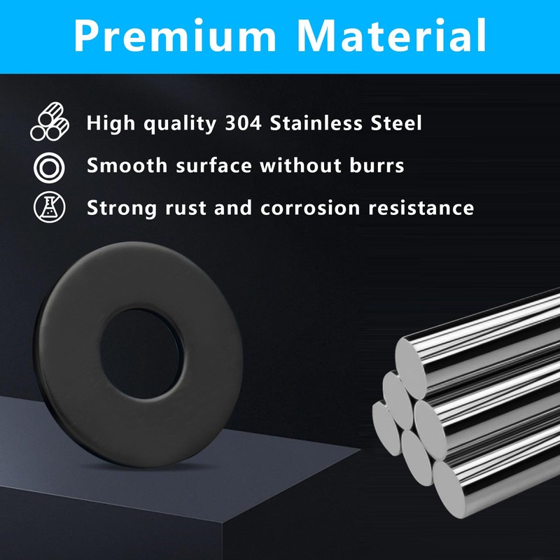 Pack of 50 Flat Washers M6, Black Washers Stainless Steel