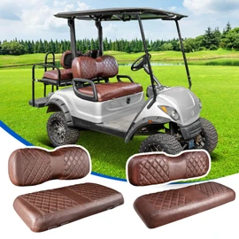 NOKINS 4PCS Golf Cart Seat Covers Kit, Front and Rear Seat Covers Fits YAMAHA/G29/Drive2 Standard Seat Cushion, Yamaha Vinyl Diamond Replacement Seat Covers, No Stapler(Brown Brown 8438)