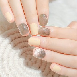 24 Pcs Nail Tips, Simple Design, Short Type Cat Eye Nails with a Gentle Sweet Atmosphere