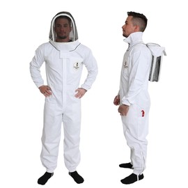 Beekeeping Suit by Forest Beekeeping | Suitable for Beginner and Commercial Beekeepers | White Cotton Coverall with Hood | Brass Zippers | Thumb Straps | 12 inch Leg Zippers (Small)