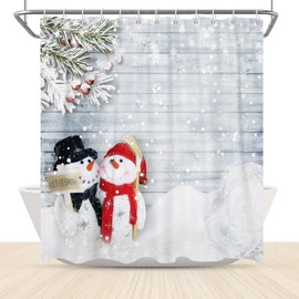 Yeele Christmas Snowman Shower Curtain Winter Holiday Theme Snowflakes Winter Scene Shower Curtains for Kids Bathroom Waterproof Polyester Fabric with Hooks 72''x72''