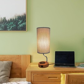YNDD Bedside Lamp with Charging Function, Wireless Charging Table Lamp with USB Ports, Touch Dimmable Fabric E27 Table Lamp, 3 Brightness Levels for Living Room, Bedroom, Bedside, Hotel, Office