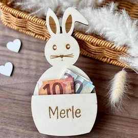 NordicDeern Geldgeschenk zu Ostern, Gutscheinverpackung Ostern, Oster √úberraschung mit Hase aus Holz, f√ºr Erwachsene und Kinder, ausgefallener Umschlag als Kleinigkeit (Hase)