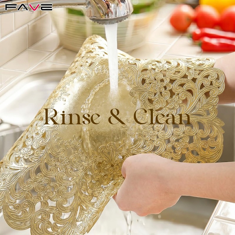 FAVE Gold Round Placemats Set of 6, Washable Place Mats