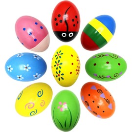 Wooden Easter Eggs, Pack of 9 Percussion Musical Egg Shakers, Wooden Easter Eggs, Musical Toys for Babies, Eggs, Maracas, Wooden Egg Shakers, Easter Egg Decoration for Easter Basket Stuffer, Easter