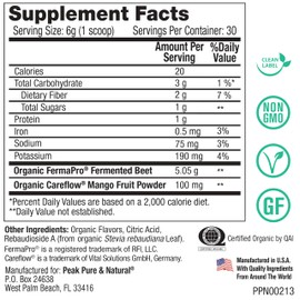 Peak Pure & Natural Peak Organic Fermented Beets - Organic Fermented Beet Powder Superfood Drink Powder - Nitric Oxide Supplement Support for Normal Blood Pressure