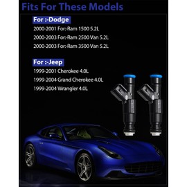YZHIDIANF 0280155784 Fuel Injectors Fits For 1999 2000 2001 2002 2003 2004 For:-Jeep Cherokee Grand Cherokee Wrangler 4.0L For:-Dodge for:Ram 1500 2500 3500 5.2L (6 Pcs)