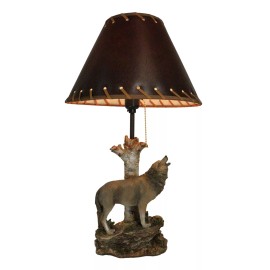 Ebros Gift Rustic Wildlife Grey Wolf Howling By Birchwood Tree Table Lamp With Laced Shade