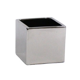 WGV Ceramic Cube Vase Width 6.5" Height 6" (Fits 6" Pot) Elegant Modern Block Square Floral Planter Terrarium Container Table Dresser for Event Accent Home Office Decor Silver 1 Piece