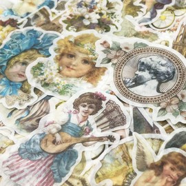 Lumbor37 Vintage Pegatinas,60 Calcomanías Impermeables, Decora álbumes de Recortes y Pegatinas de Papel, Manualidades de Bricolaje, Diarios, Creación de Tarjetas (ángel)