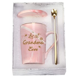 Taza de café con texto en inglés "Best Grandma Ever", ideal como regalo de cumpleaños, día de la madre, para nietos, nietos, nietos, nietos, nietos, nietos, nietos, 14 onzas, color rosa con caja de regalo