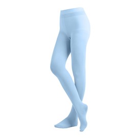 EMEM Apparel Women's Ladies Solid Colored Opaque Dance Ballet Costume Microfiber Footed Tights Stockings Fashion Light Blue E