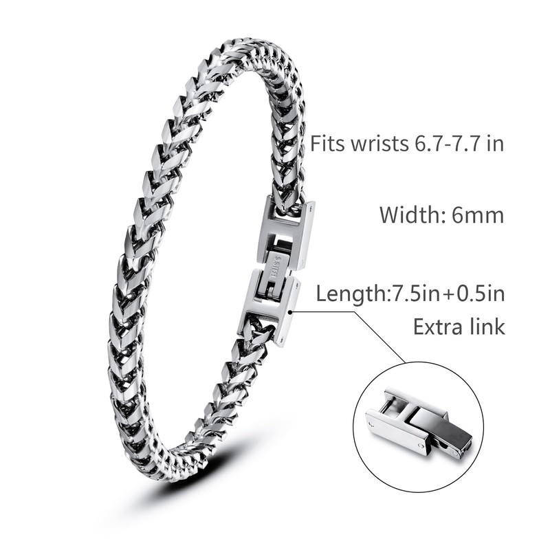 Qumfole Bracelets for Men-Stainless Steel Fold Over Clasp Franco Chain
