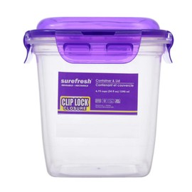 Surefresh Tall Square Plastic Containers with Clip-Lock Lids, Food Storage Containers, Deli, Slime, Soup, Meal Prep Containers 54 Oz | BPA Free | Leakproof | Easily Snap, Clear, 218466