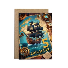 12 Invitation Cards Including 12 Envelopes for 5th Children's Birthday Boys Girls Pirate Party Pirate Cool Colourful Invitations Fifth Birthday Children Boys Birthday Treasure Hunt Birthday