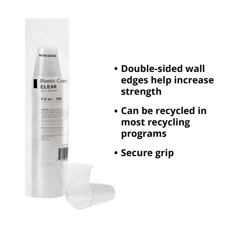 McKesson Plastic Cups, Polypropylene, Disposable, Clear, 7 oz, 100 Count