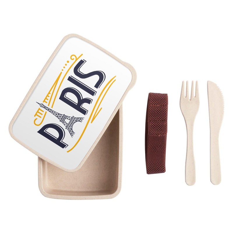 Fabulous Lunch Box with Cutlery White - Paris France Vintage