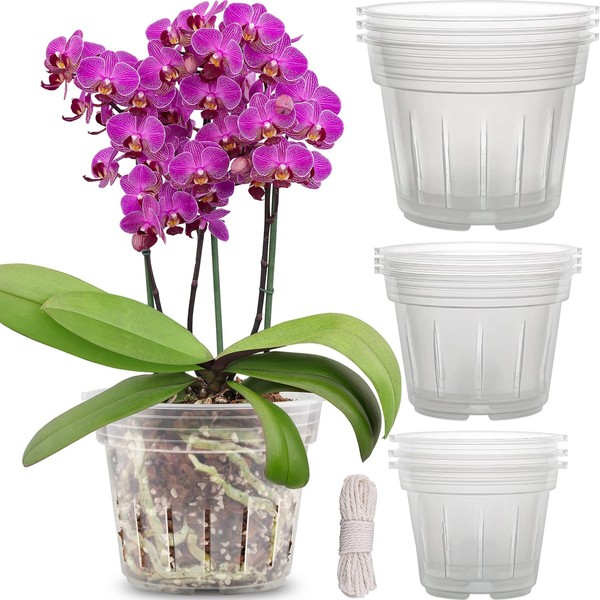 REMIAWY 9 Pack Clear Orchid Pot with Holes for Repotting, 3 Each of 4.8, 5.7 and 6.4 Inch, Plastic Flower Plant Pot Indoor Outdoor, Breathable Slotted Orchids Planter