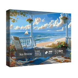 Colorful Beach Ocean Art Puzzles for Adults 1000 Pieces Nature, Challenging Flower Landscape Sailboat Jigsaw Puzzles, Beautiful Scenic Pretty Blue Puzzle