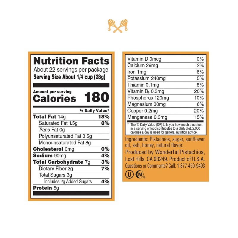 Wonderful Pistachios, No Shells, Honey Roasted, 2.25 Ounce Bag, Pack