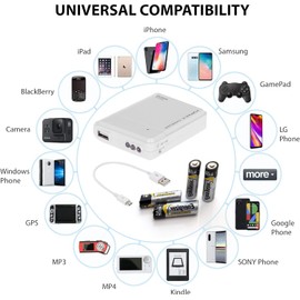 VOLT+ Portable AA Battery Travel Charger Compatible with TCL MTRO200BTRD and Emergency Re-Charger with LED Light! (Takes 4 AA Batteries,MicroUSB) [White]