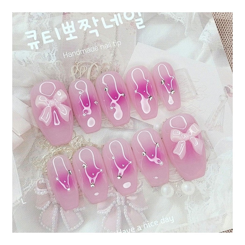 Pink Princess Cheek Handmade Nail Tips - Oval / 핑크공주
