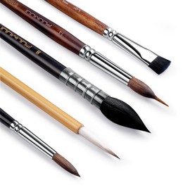 Fuumuui 5pcs Professional Watercolor Brush Set – Mixed Tips for Detail, Wash, Calligraphy & Texture Effects for Watercolour Gouache Inks Painting