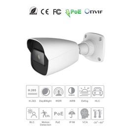 Titanium IP-5IR8S31/28 8MP IR 2.8 Fixed Bullet Network Security Camera, 1/3" CMOS Sensor, 2.8mm @F2.0 Lens, 3840x2160 Max. Resolution, 20~30m IR Night View Distance, Day/Night, IP67