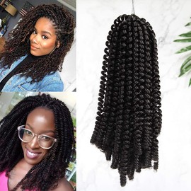 Spring Twist Crochet Hair Extensions 8" for Braiding #Naure Black Crochet Twist Braids Synthetic Hairpiece (60 Strands/Pack)