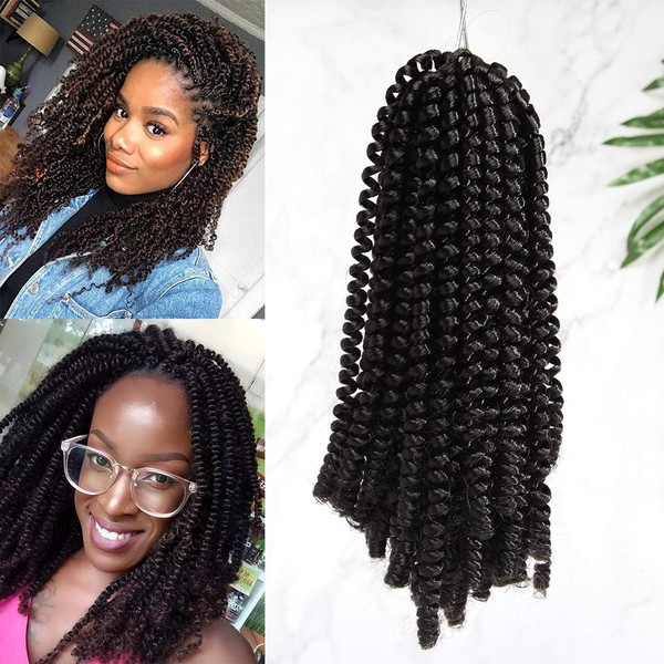 Spring Twist Crochet Hair Extensions 8" for Braiding #Naure Black