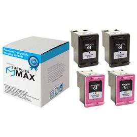 SuppliesMAX Remanufactured Replacement for HP DeskJet 1000/1050/2000/2050/3000/3516/Envy 400/5539 Inkjet Combo Pack (2-Black/2-Color) (NO. 61) (N9J72AE_2PK)