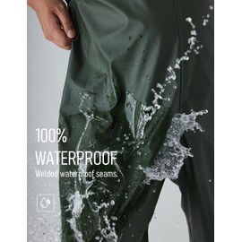 Town & Field Waterproof Overall Rain Pants, Heavy-Duty Rubber Bib, Unisex Fit Workwear for Industrial, Fishing, Farming, Dark Green, XX-Large