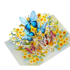 PQ Bees Daffodils with Butterflies Mothers Day Cards, 3D Birthday Cards for Women, 6x8in Pop Up Birthday Card for Mom, Wife, Her, Daughter, Sister, Grandma (Daffodils w Butterflies)