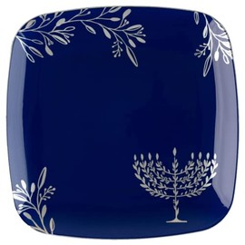 7.25" inch Square Plastic Plates Heavy Duty Plastic Hanukkah Dinner Plates with Blue Silver Chanukah Design Hanukkah Party Disposable Salad Plate China Like Plastic Dessert Plate Chanuka (40 PACK)