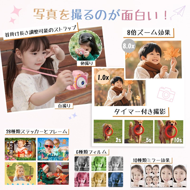 Kids Camera, Toy Camera, Vision Protection, Brightness Adjustment, Hiragana Control