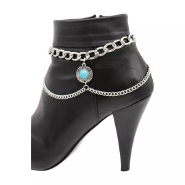 Unbranded Women Silver Metal Boot Chain Bracelet Shoe Wave Turquoise Coin Vintage Charm