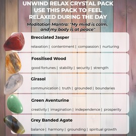Unwind Relax Crystals - UK Designed 5 Stone Premium Selection for Relaxation, Stability, Truth, Independence, Grounding Comes with Gift Pouch, Wellness Guide & Info Booklet
