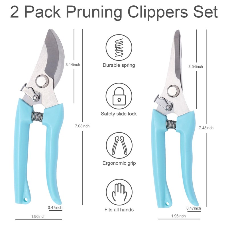 2 Pack Pruning Shears, Stainless Steel Garden Shears, Sharp Bypass