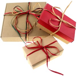 CREATRILL 3 Rolls Red Green Kraft 1/4" by 492 Feet Raffia Ribbon/String, 164 Feet Each Roll, Packing Paper Twine for Christmas