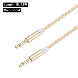 DMiotech 3.5mm 1/8" Male TRS to 6.35mm 1/4" Male TRS Audio Cable 4 Pole Aluminum Alloy Housing Braided Aux Cable for Phone Car Speaker 3.3Ft/1M Gold