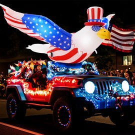 Mepase 4.9ft 4th of July Inflatable Car Decorations, Golf Cart Parade Flying Bald Eagle, Blow up Patriotic Eagle with LED Lights, Memorial Day and Independence Day Decor for Car Parade Yard