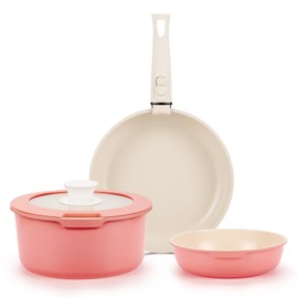 IKTU Ceramic Pots and Pans Set Non Stick Pink, 5Pcs Nonstick Cookware Set with Detachable Handle RV Camping Induction Kitchen Cookware Set Non Stick, PFAS PFOA & PTFE Free
