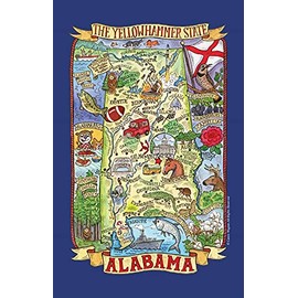 Kay Dee Alabama Tea Towel Adventure Destinations Vacation Souvenir Pictorial Poster Style Map Kitchen Towel, Multicolor, 18 in x 28 in