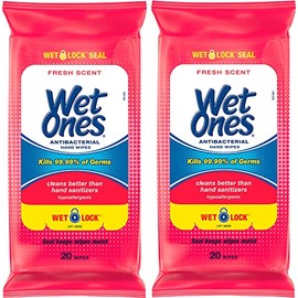 WET ONES Antibacterial Hand Wipes, Fresh Scent 20 ea (Pack of 2)